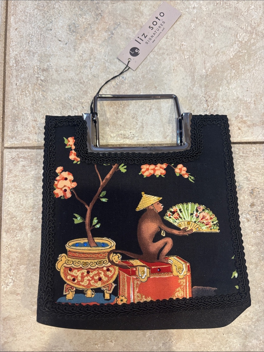 Liz Soto Black Evening Clutch with Silver Frame Handle